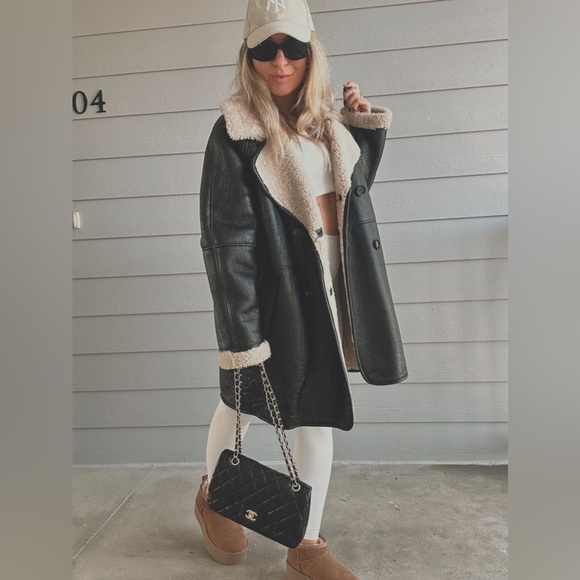 Massimo Dutti moulton genuine leather shearling sherpa aviator coat jacket - Picture 2 of 15